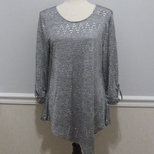 Shimmery Silver Sequin Top Asymmetrical Hemline sz M